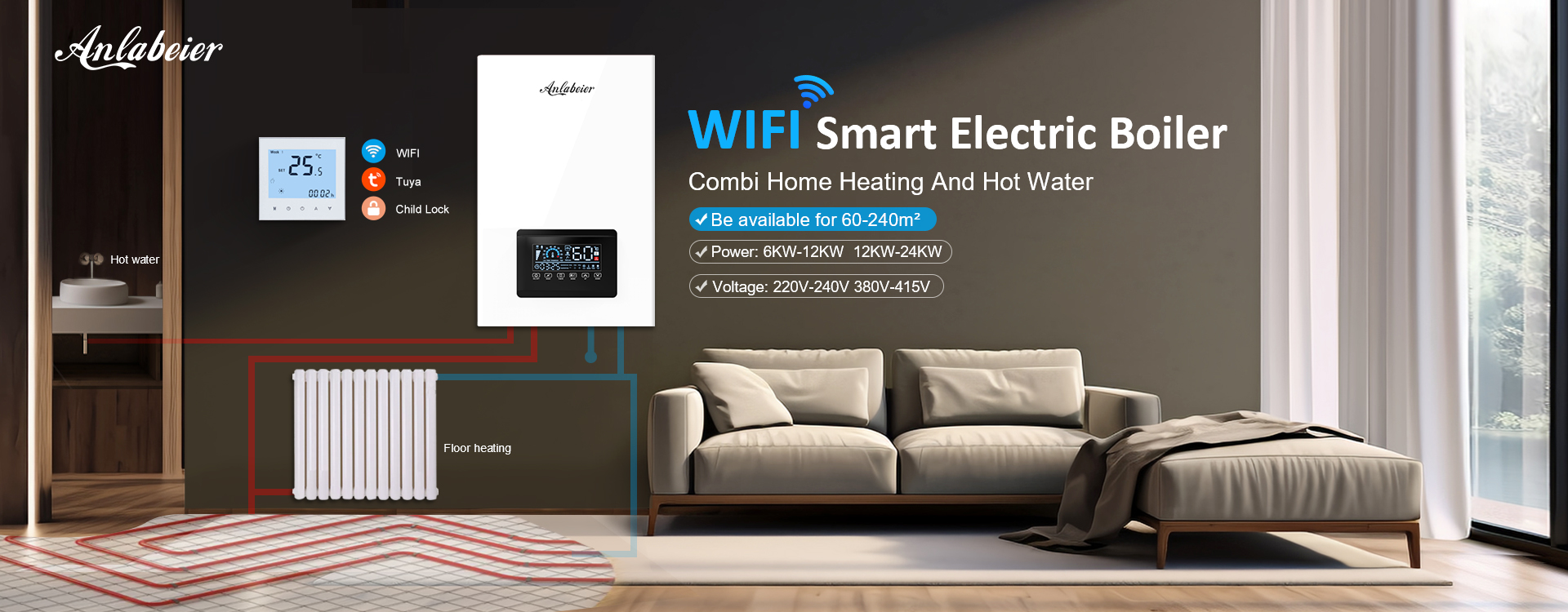 WIFI electric boiler for heating and hot water